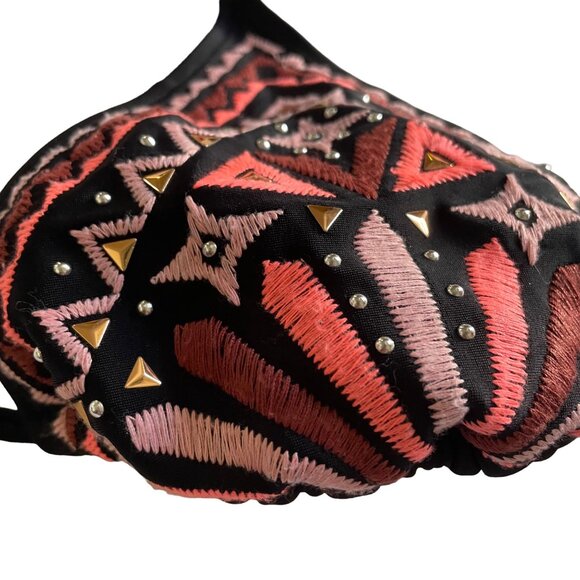 Xhilaration Swim Suit Bikini Halter String Top Only Size Medium Black Pink u Sw - Picture 2 of 6